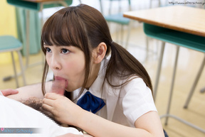 Student Atomi Shuri in pigtails sucking cock in classroom