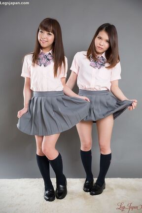 Students Nishino Ena and Momoi Momo giving footjob in uniform