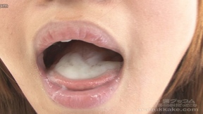 Kogal Nao filling her mouth with bukkake cumshots